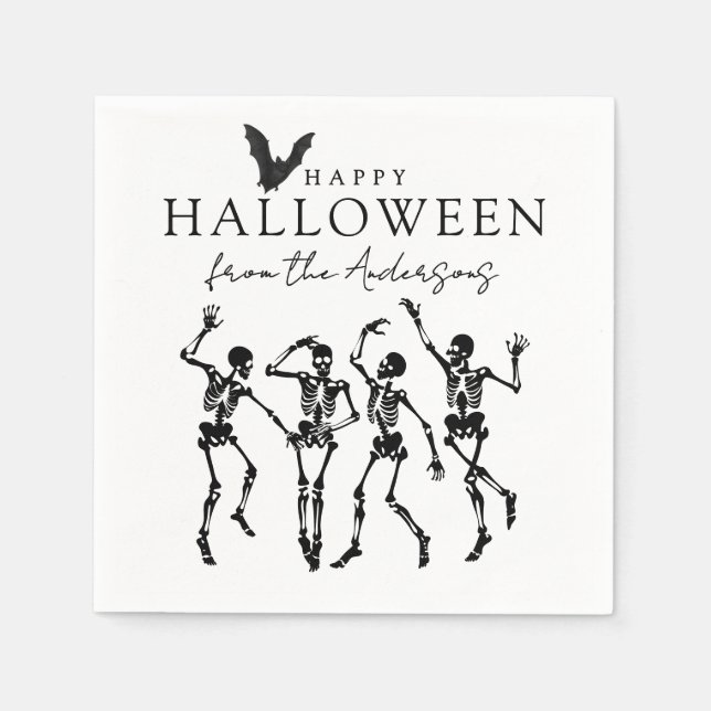 Guardanapo De Papel Esqueletos Dançantes Modernos Feliz Halloween (Frente)