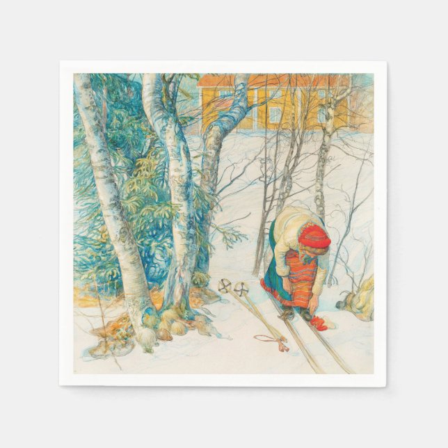 Guardanapo De Papel Esqui de inverno de Carl Larsson (Frente)