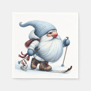 Guardanapo De Papel Esqui de inverno Gnome com coelho