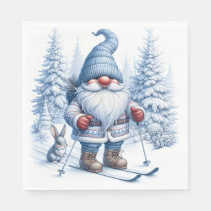 Guardanapo De Papel Esqui de inverno Gnome com coelho
