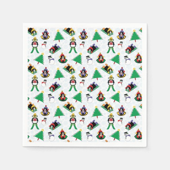 Guardanapo De Papel Esqui de pinguim de Natal (Frente)