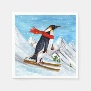 Guardanapo De Papel Esqui em declive do pinguim do estilo do vintage
