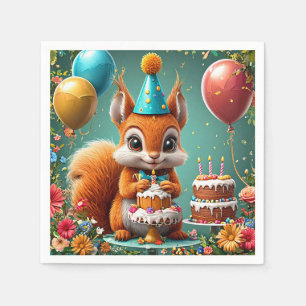 Guardanapo De Papel Esquilo adorável comemorando aniversário