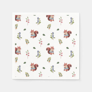 Guardanapo De Papel Esquilo Adorável e Padrão Florestal de Berries