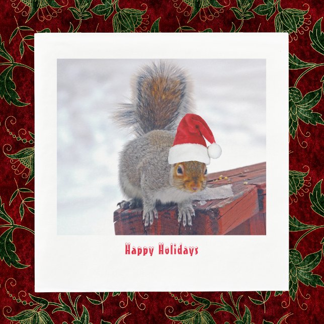 Guardanapo De Papel Esquilo do bobo com Santa Hat Napkins (Criador carregado)