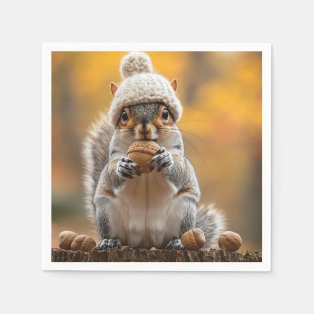 Guardanapo De Papel Esquilo no Knit Hat Holding Nut (Frente)