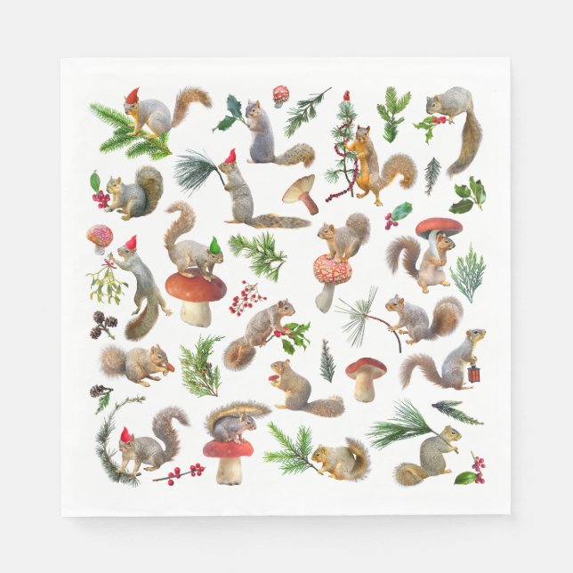 Guardanapo De Papel Esquilo Vermelho e Napkins Verde (Frente)