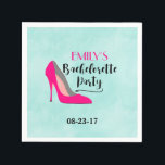 Guardanapo De Papel Estiletto Rosa Quente - Festa de solteira de Alto<br><div class="desc">Um conjunto de guardanapos de papel com uma imagem digital de um calçado de alto salto,  em rosa quente. Colocado sobre um fundo de aquarela verde da menta. Festa de solteira escrita em uma fonte de tendência fofa. Chic e design moderna.</div>