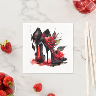 Guardanapo De Papel Estilettos Vermelhos Fashionistas Góticos com Rosa