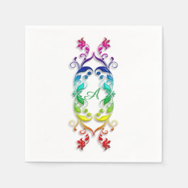 Guardanapo De Papel Estilo barroco arco-íris elemento floral. Monogram