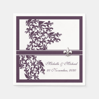 Guardanapo De Papel Estilo de Fleur de Lis Damask Púrpura Personalizad