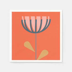 Guardanapo De Papel Estilo de Folha Escandinavo Flor Simples em Laranj