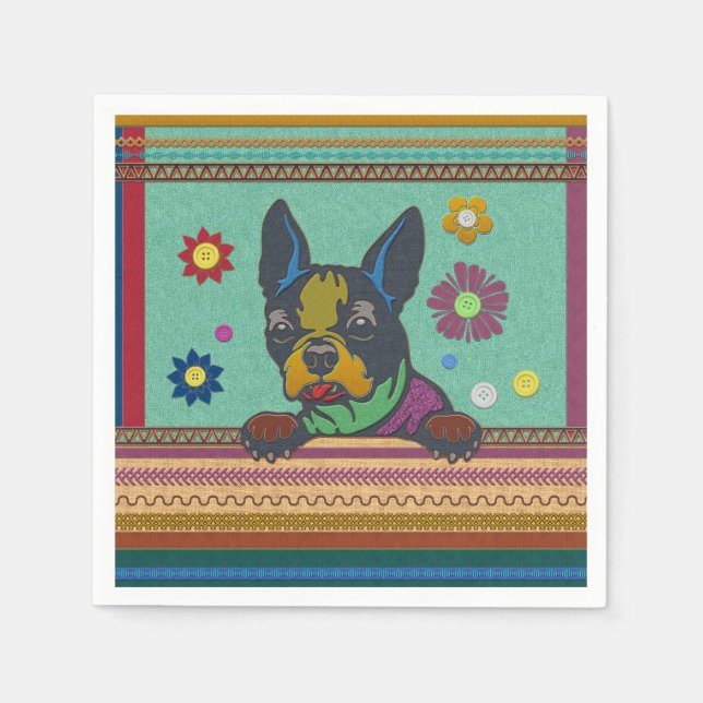 Guardanapo De Papel Estilo de Scrapbook do Boston Terrier (Frente)