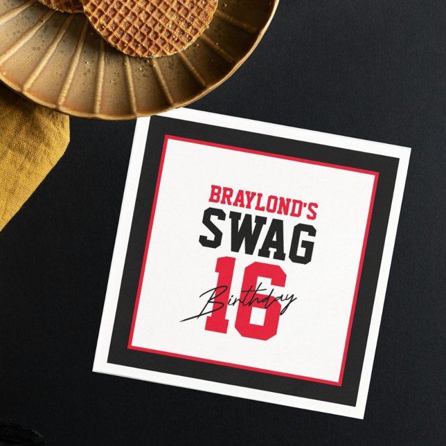 Guardanapo De Papel Estilo de Varsidade Swag Vermelha 16 Aniversário (Criador carregado)