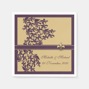 Guardanapo De Papel Estilo Dourado roxo personalizado do damasco da