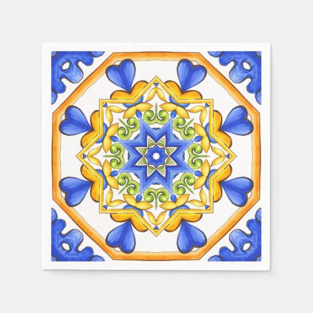 Guardanapo De Papel Estilo italiano,azulejos,majolica Impressão de tud (Frente)