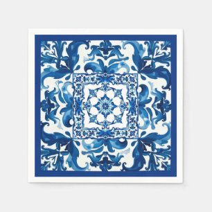 Guardanapo De Papel estilo italiano,Mediterrâneo,mosaico,azul,