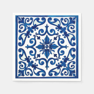 Guardanapo De Papel estilo italiano,Mediterrâneo,mosaico,azul,