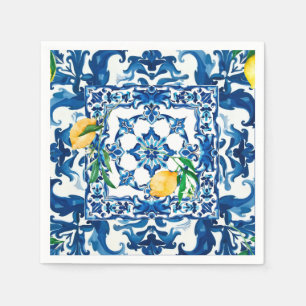 Guardanapo De Papel estilo italiano,Mediterrâneo,mosaico,azul,