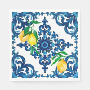 Guardanapo De Papel estilo italiano,mosaico,azul,limão
