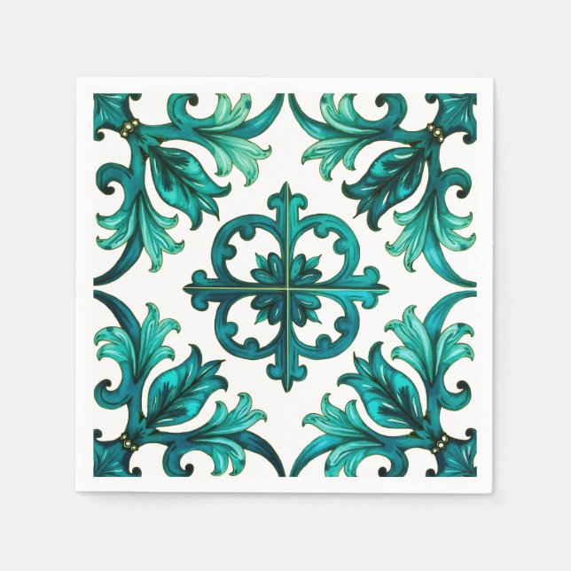 Guardanapo De Papel Estilo italiano,mosaico,verde (Frente)