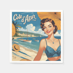 Guardanapo De Papel Estilo Vintage Cote D'Azur Beach Girl