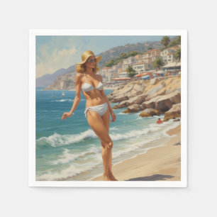 Guardanapo De Papel Estilo Vintage Garota Viagem da Riviera Francesa
