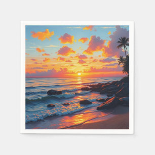 Guardanapo De Papel Estilo Vintage na costa Viagem Havaiana Sunset