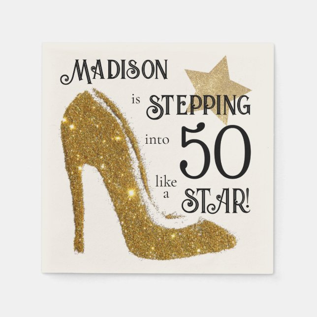 Guardanapo De Papel Estrela de Aniversário Dourada da Idade Personaliz (Frente)