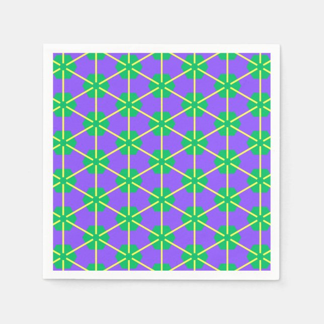 Guardanapo De Papel Estrela Geométrica em Roxo, Verde e Amarelo (Frente)