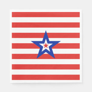 Guardanapo De Papel Estrela Tricolorido Americana na Faixa Vermelha e