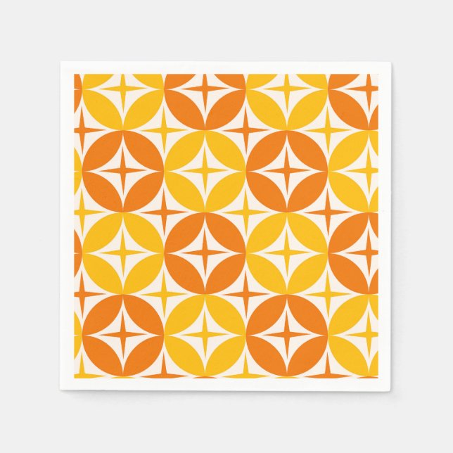 Guardanapo De Papel Estrelas Atômicas em Círculos Laranja de Meados do (Frente)