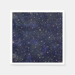 Guardanapo De Papel Estrelas Celestiais Azul e Dourado Aquarela Capric
