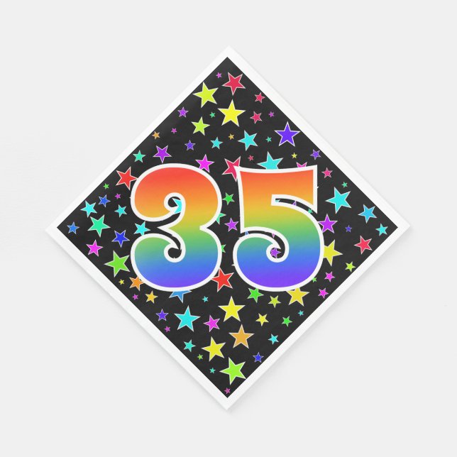 Guardanapo De Papel Estrelas coloridas + Padrão arco-íris "35" Evento  (Quina)