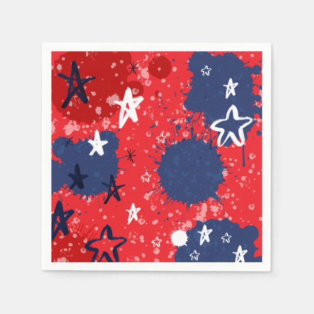 Guardanapo De Papel Estrelas com padrão de vermelho, branco e azul (Frente)
