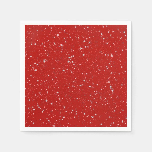 Guardanapo De Papel Estrelas de Brilho - Vermelho Prateado (Frente)