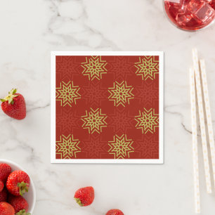 Guardanapo De Papel Estrelas de Natal Douradas e vermelhas em fundo ve