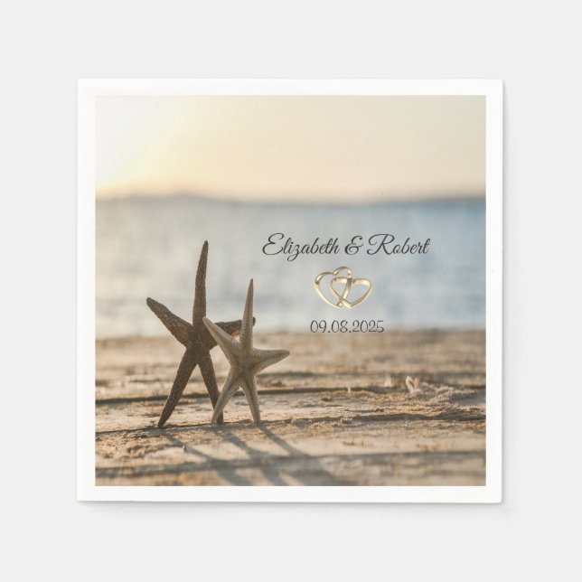 Guardanapo De Papel Estrelas do mar Casamento na Praia de Areia (Frente)