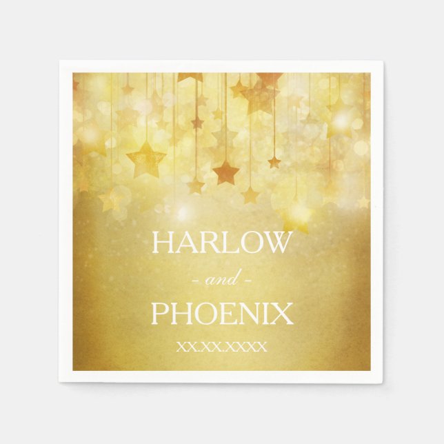 Guardanapo De Papel Estrelas Douradas brilhantes Casando Napkin (Frente)