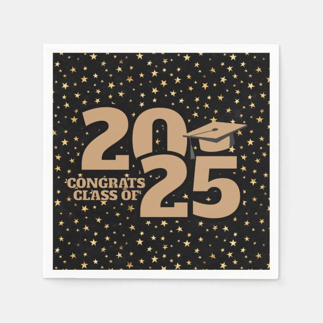 Guardanapo De Papel Estrelas Douradas e Negras 2025 Graduação (Frente)