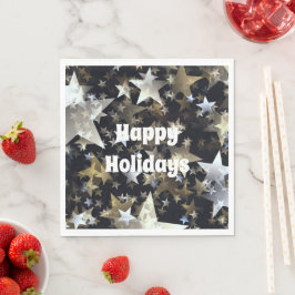 Guardanapo De Papel Estrelas Douradas e prateadas no feriado negro Std