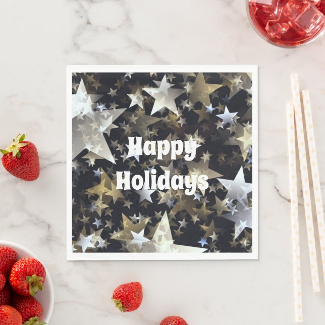 Guardanapo De Papel Estrelas Douradas e prateadas no feriado negro Std (Insitu)