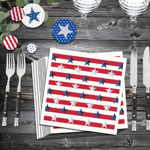 Guardanapo De Papel Estrelas e Listras Vermelhas e Brancas Americanas