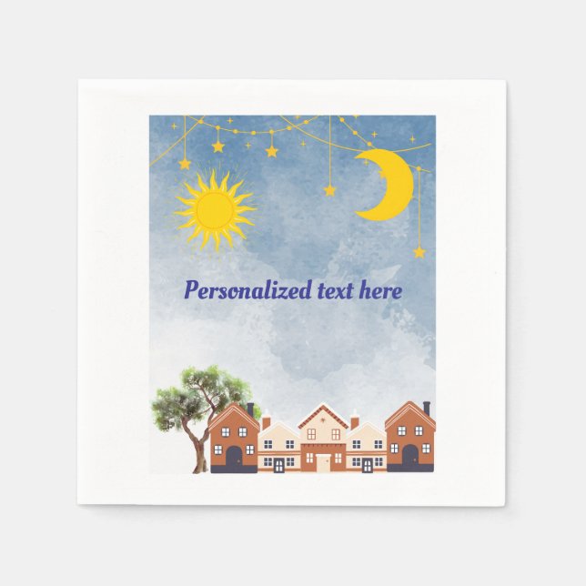 Guardanapo De Papel Estrelas, Lua e Chá de fraldas com tema Sun (Frente)