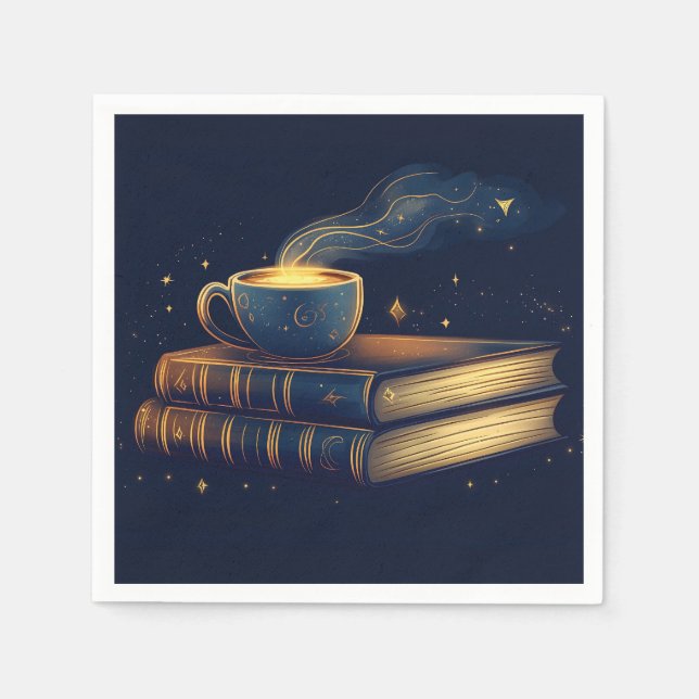 Guardanapo De Papel Estrelas mágicas e café com livros (Frente)