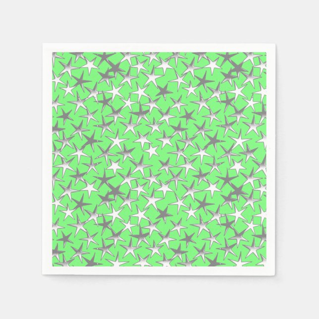 Guardanapo De Papel Estrelas prateadas, em verde lima (Frente)