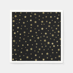 Guardanapo De Papel Estrelas Pretas e Douradas Festa Noturna Celestial