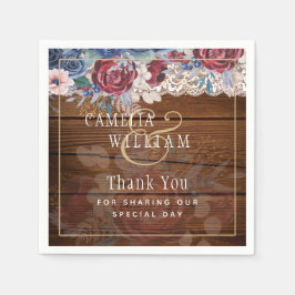 Guardanapo De Papel Eterno Rustic Blue Burgundy Floral Lace Casamento