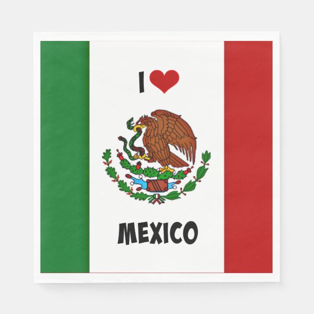 Guardanapo De Papel Eu Amo México, Bandeira Mexicana (Frente)