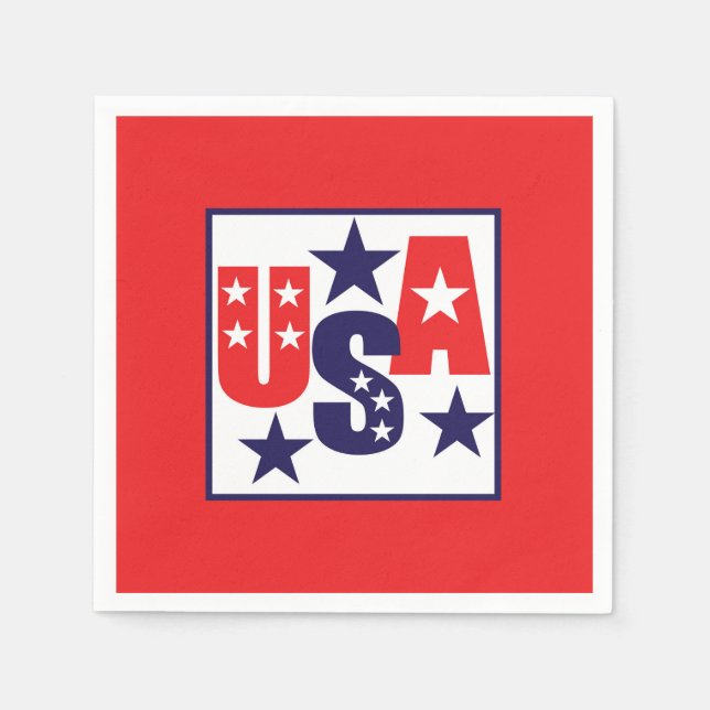 Guardanapo De Papel EUA Vermelho, Branco e Azul com Estrelas (Frente)
